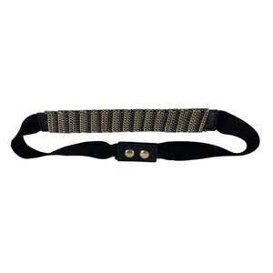 *Vtg Natasha Couture 80's Womens S/M Black Gold Silver Mix Chain Metal Stretch